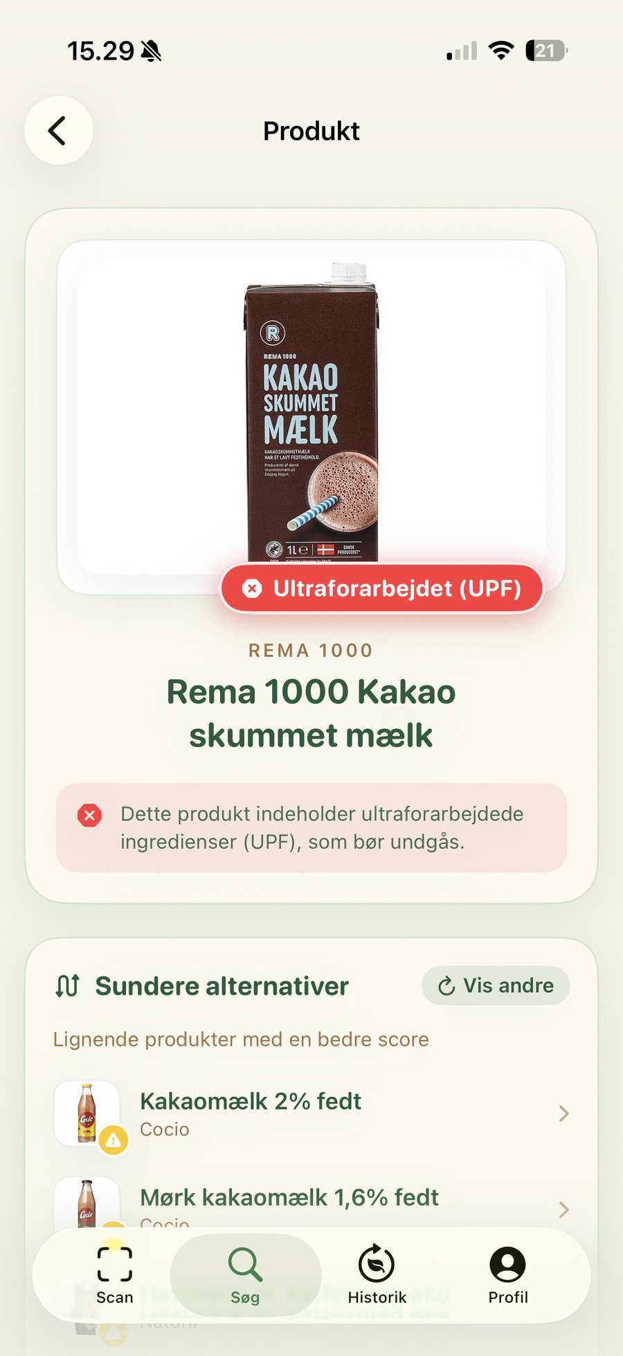 Madluppen 2.0 – resultatskærm med score og sundere alternativer